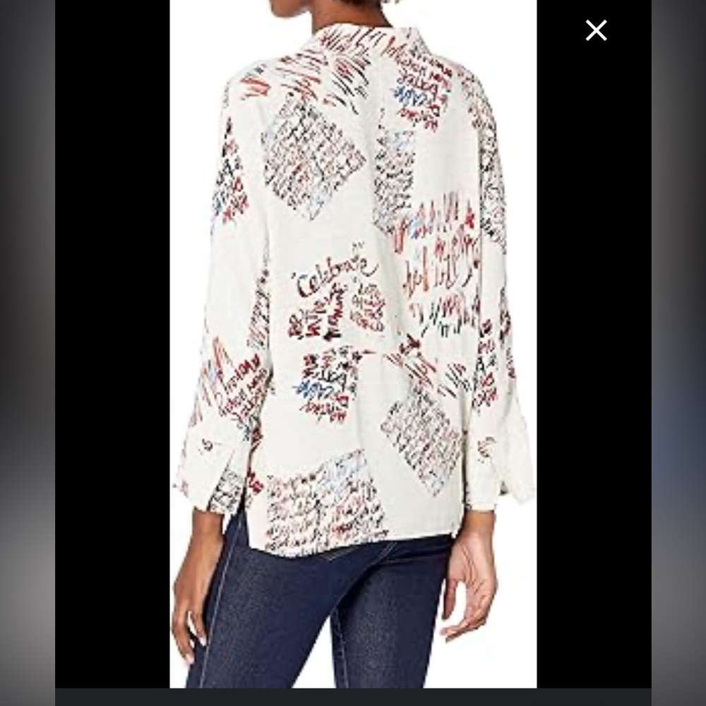 NIC + ZOE Scattered Letters V Neck Blouse Small Change the World - Picture 6 of 8